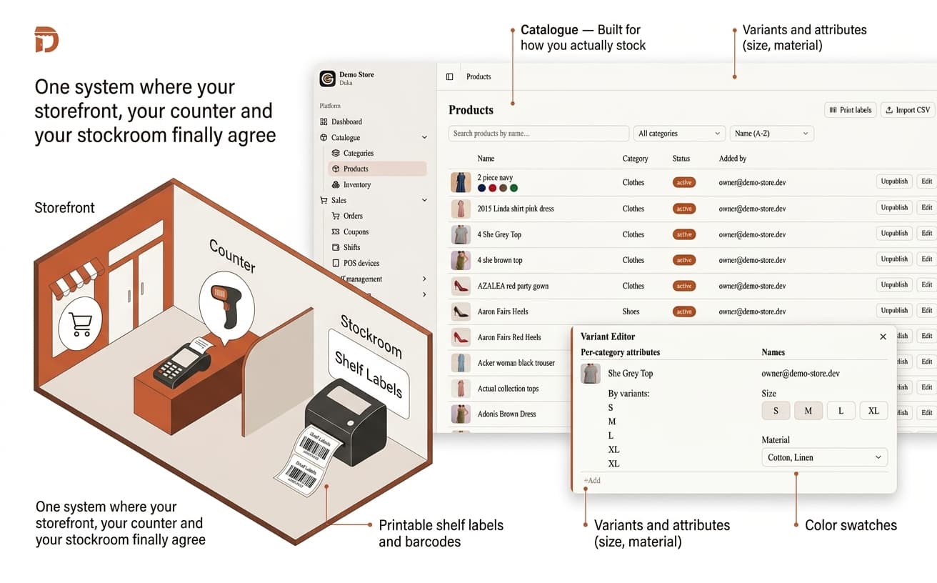 Destoh product catalogue with variants and colour swatches